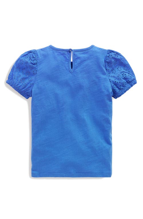 Shop Mini Boden Kids' Embroidered Eyelet Accent Cotton Top In Peacock Plume Blue