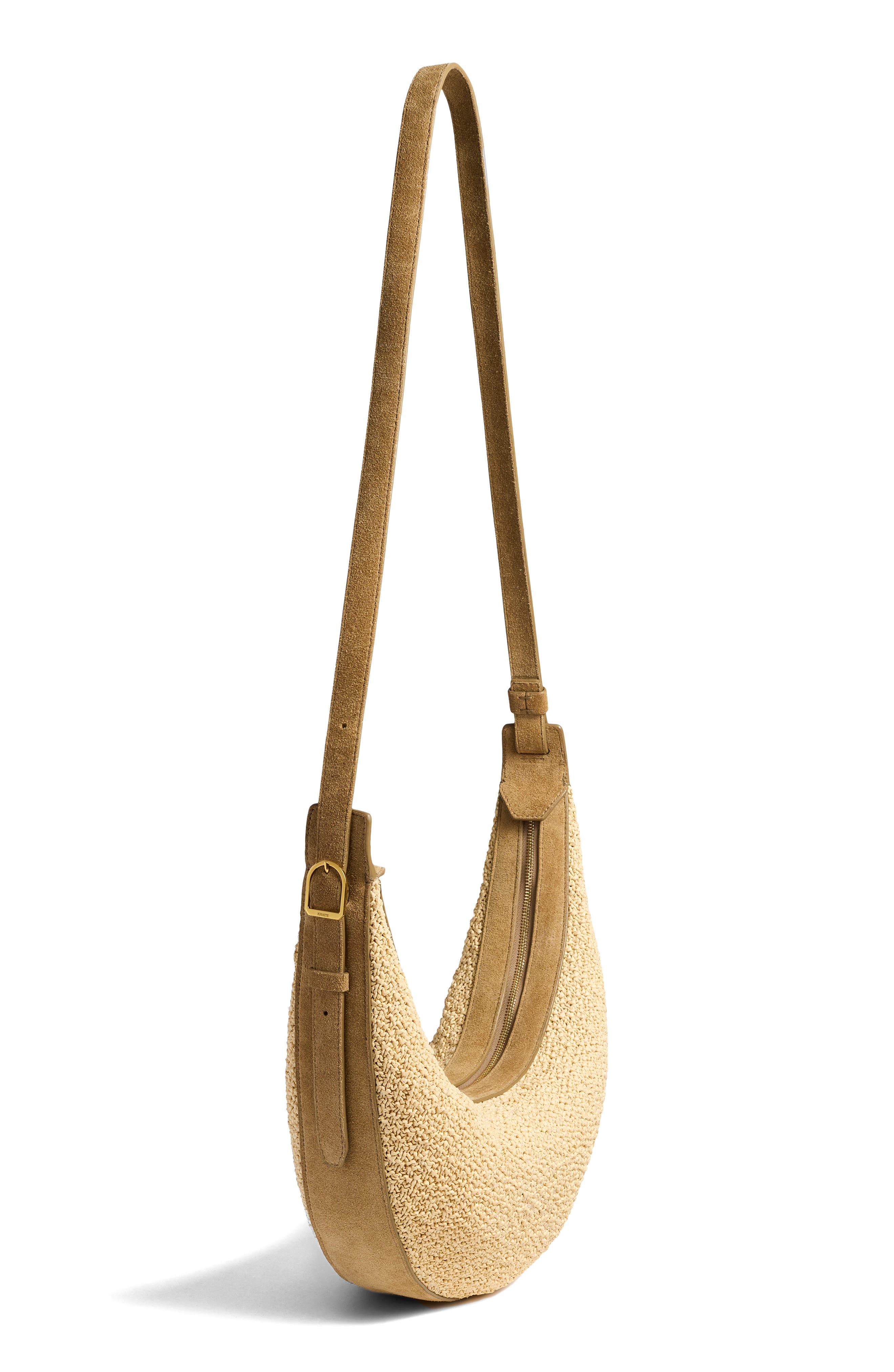 Khaite Small Augustina Crocheted Raffia Hobo Bag, Alternate, color, Wheat/ Natural 382