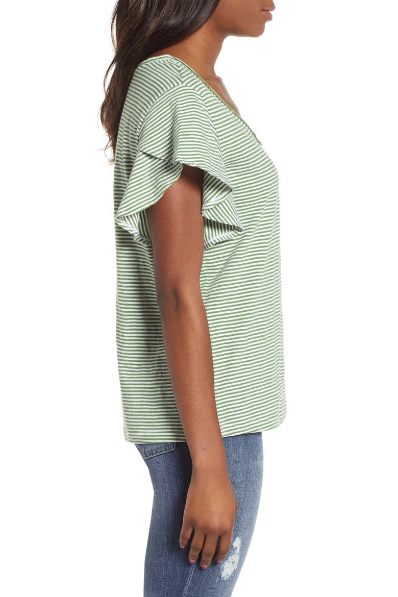 Flounce Short Sleeve Tee, Alternate, color, GREEN- WHITE EVEN STRIPE