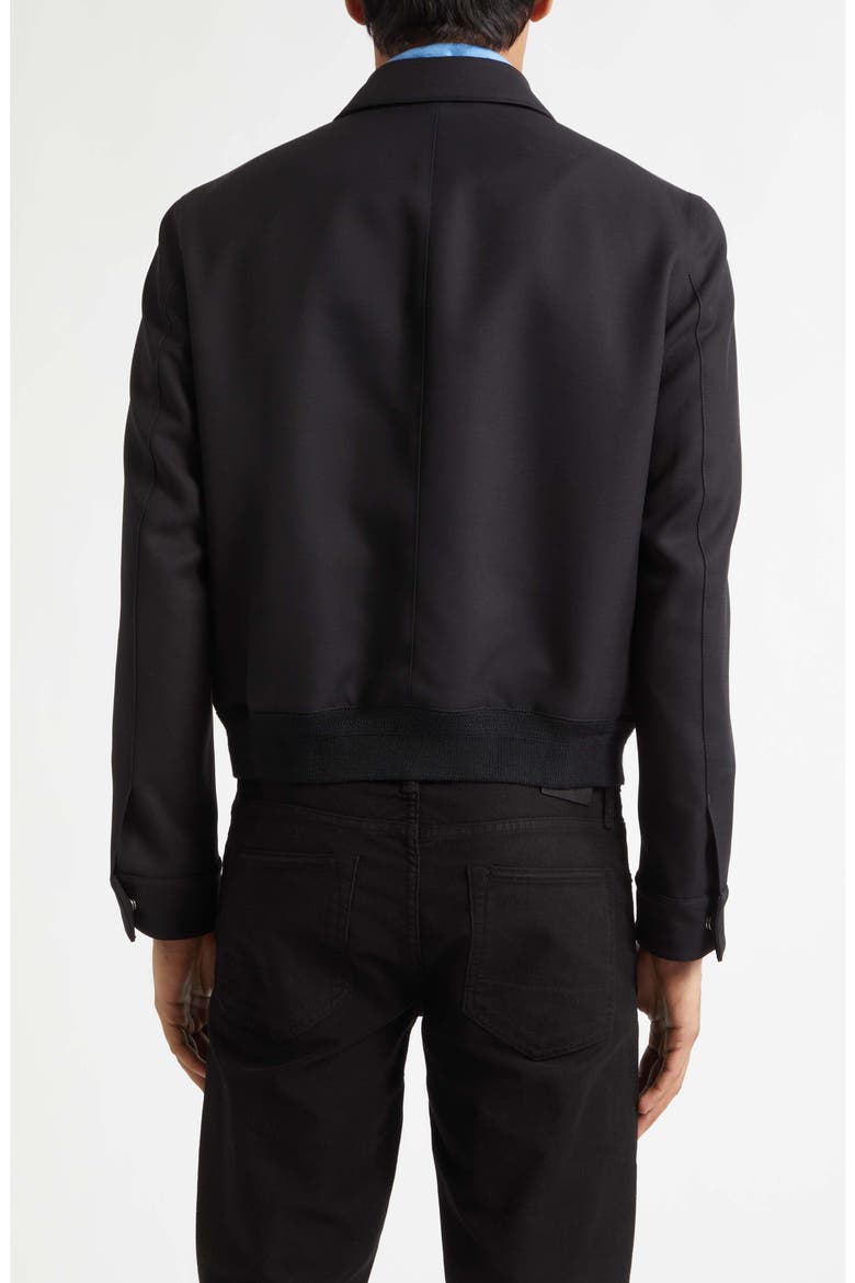 Lacquered Wool & Silk Tricotine Battle Jacket, Alternate, color, BLACK