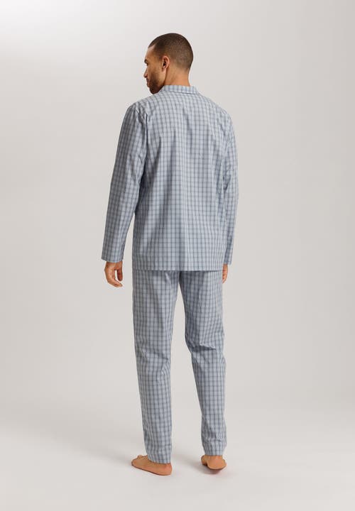 Hanro Night And Day Notch Collar Cotton Pajama Set In Sea Breeze Check