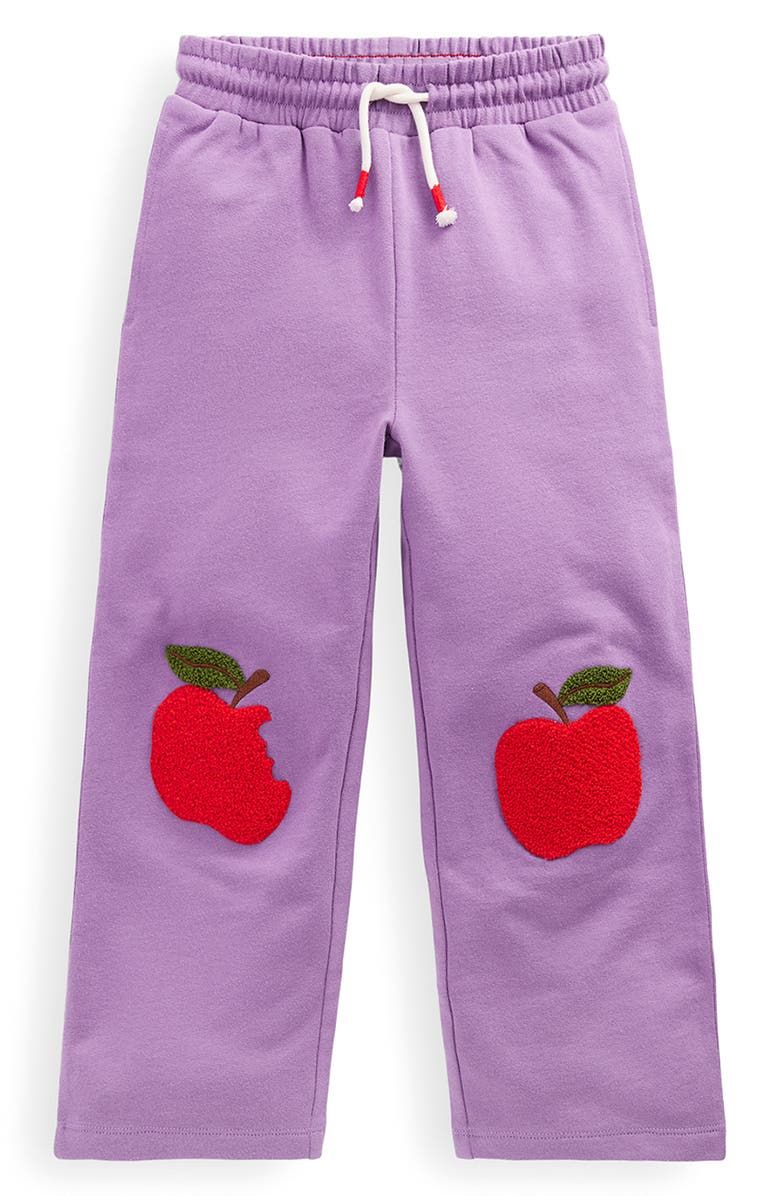Mini Boden Kids' Apple Appliqué Cotton Joggers, Main, color, Aster Purple Apples