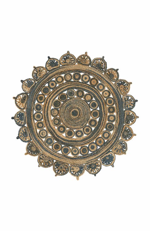 Flora Medallion Contemporary Bohemian Round Jute Round Area Rug