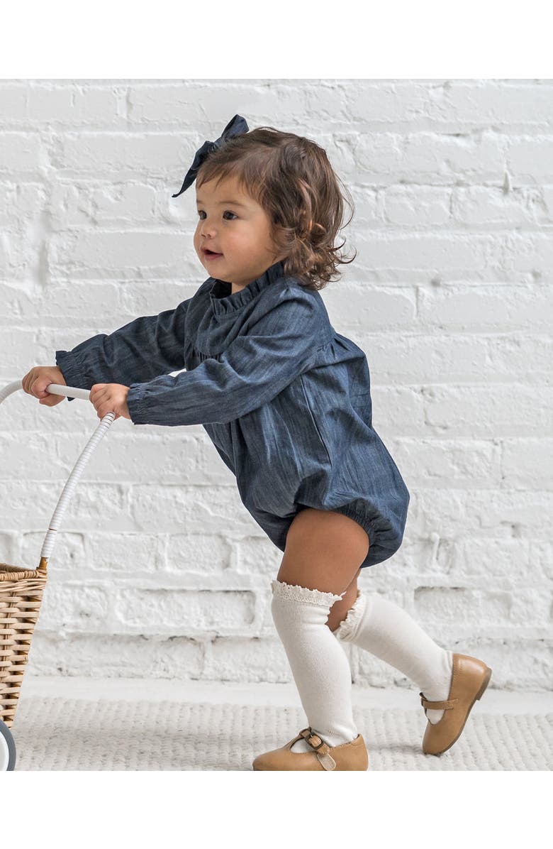 Kendi Chantal Chambray Ruffle Romper, Alternate, color, Chambray