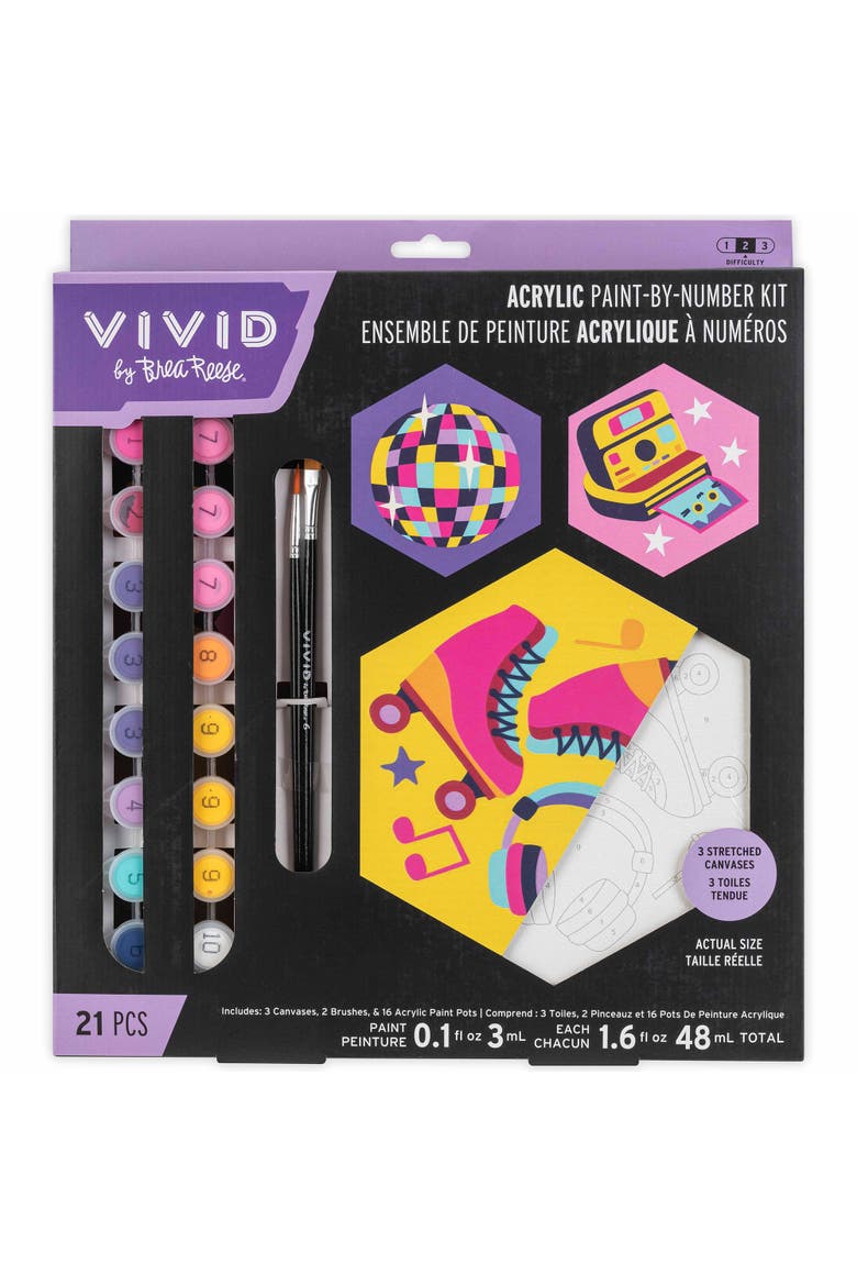Acrylic Mini Paint By Number Kit, Retro 70's, Hexagon 6 x 6 Inches, Main, color, Multicolored