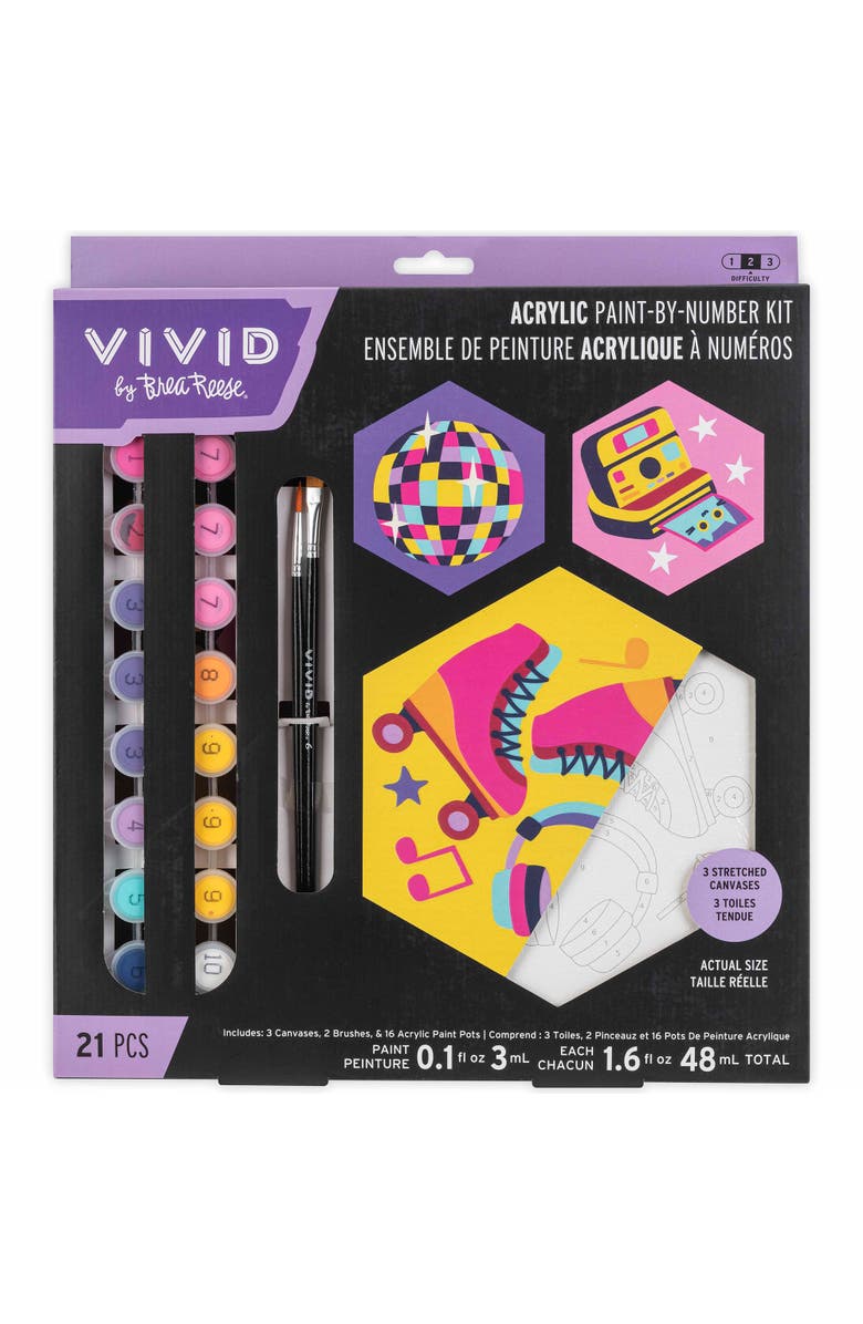 Brea Reese Vivid Acrylic Mini Paint By Number Kit, Retro 70's, Hexagon 6 x 6 Inches, Main, color, Multicolored