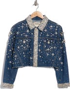 L'AGENCE Genevie Crystal Embellished Crop Denim Jacket