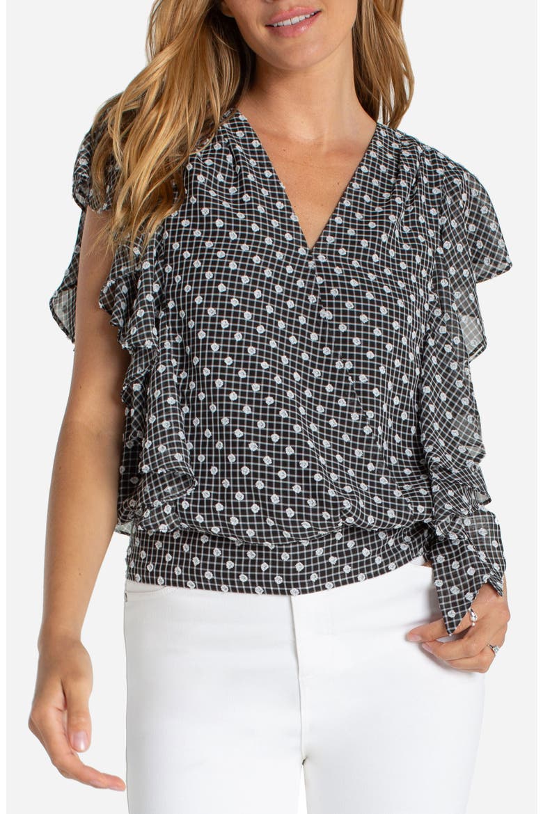 Ruffle Dobby Top, Main, color, BLACK/ WHITE PLAID