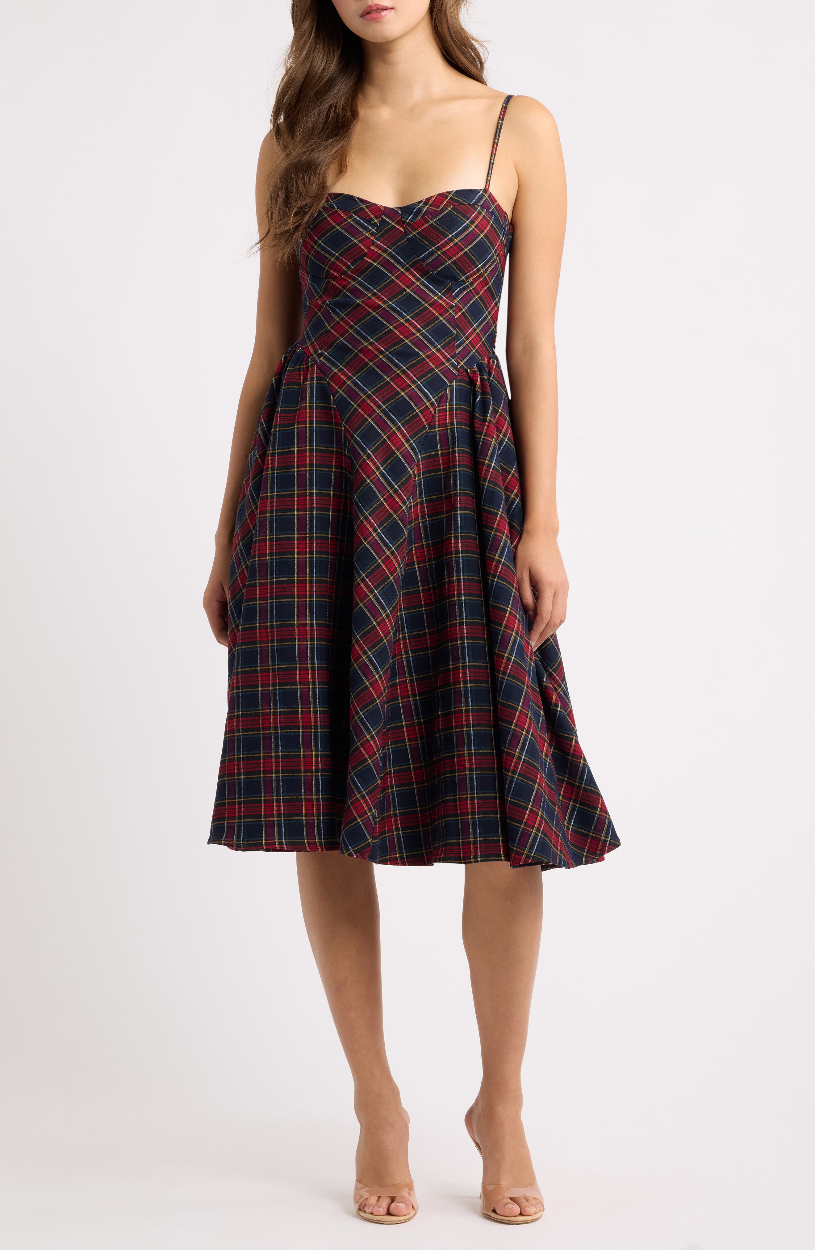 Emerald Sundae Plaid Sweetheart Neck Tie Back Dress (Women) | Nordstrom
