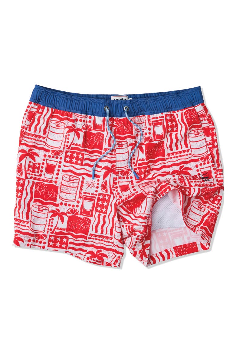 Pourth of July Happy Hour 5-Inch Swim Trunks, Main, color, CREAM