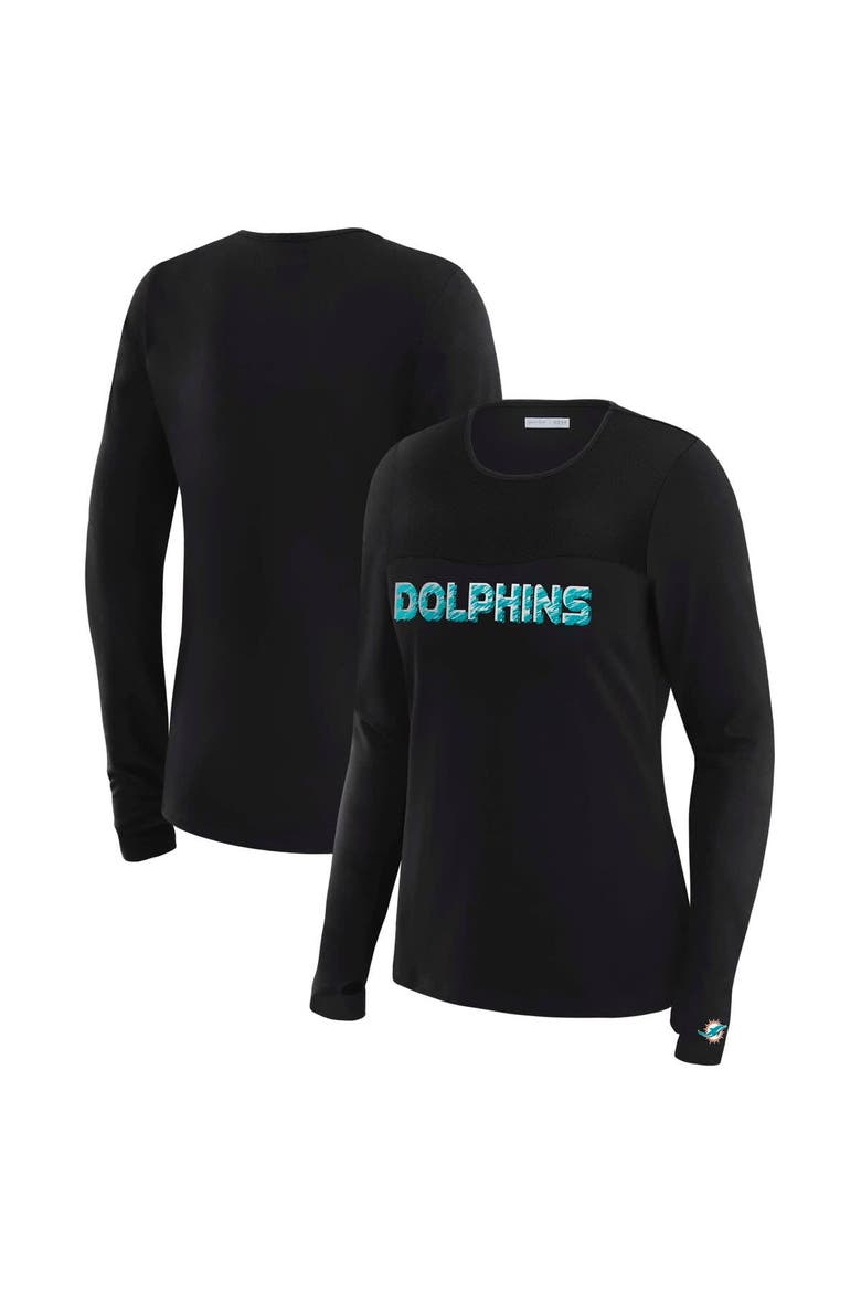 Women's WEAR by Erin Andrews x Gracie Hunt Black Miami Dolphins Mesh Panel Long Sleeve T-Shirt, Main, color, Black