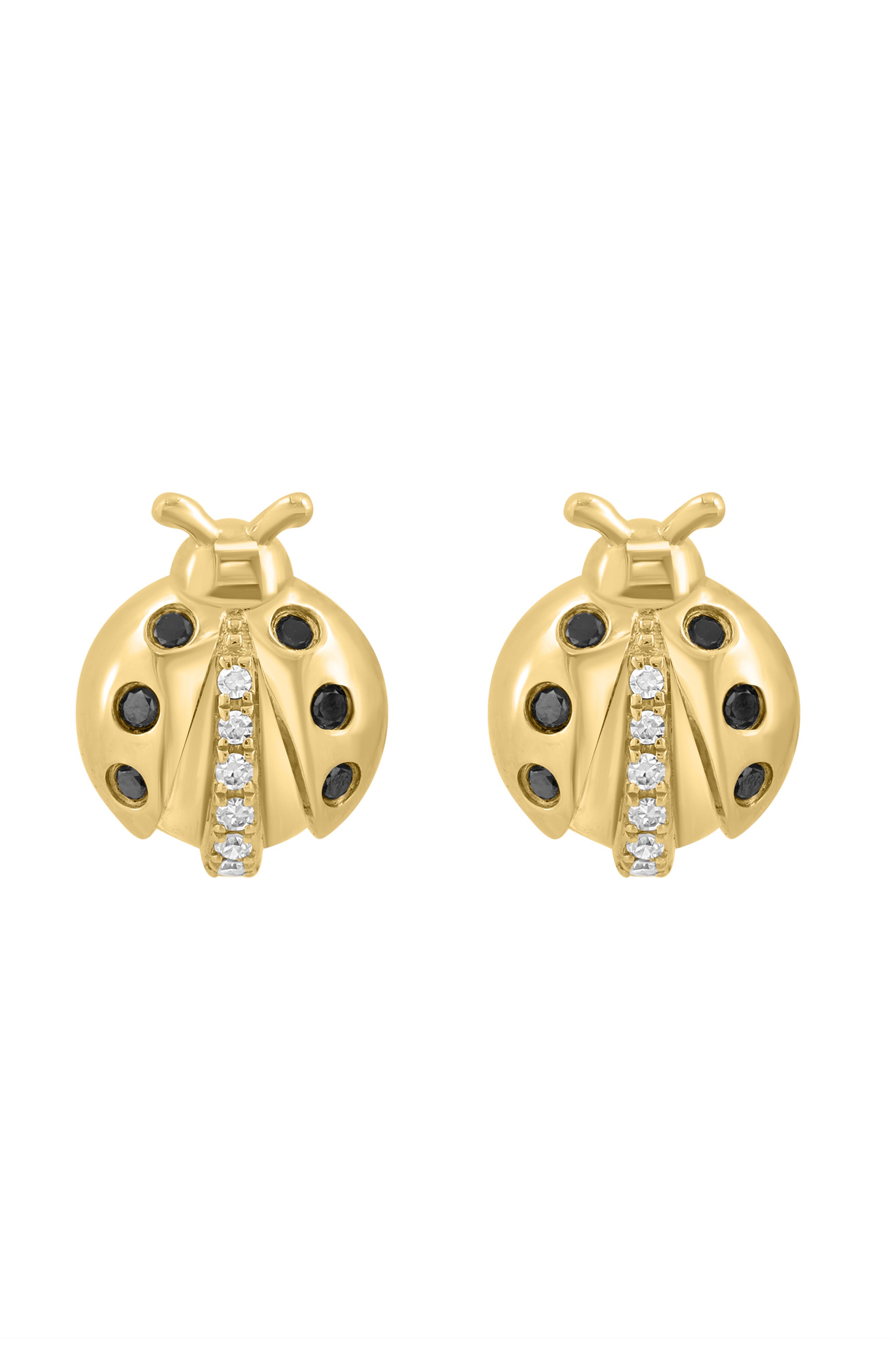 EFFY 14K Yellow Gold Black & White Diamond Ladybug Stud Earrings