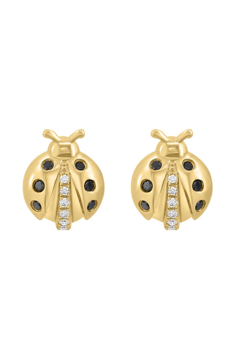 14K Yellow Gold Black & White Diamond Ladybug Stud Earrings, Main, color, BLACK