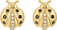 EFFY 14K Yellow Gold Black & White Diamond Ladybug Stud Earrings