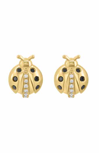 EFFY 14K Yellow Gold Black & White Diamond Ladybug Stud Earrings
