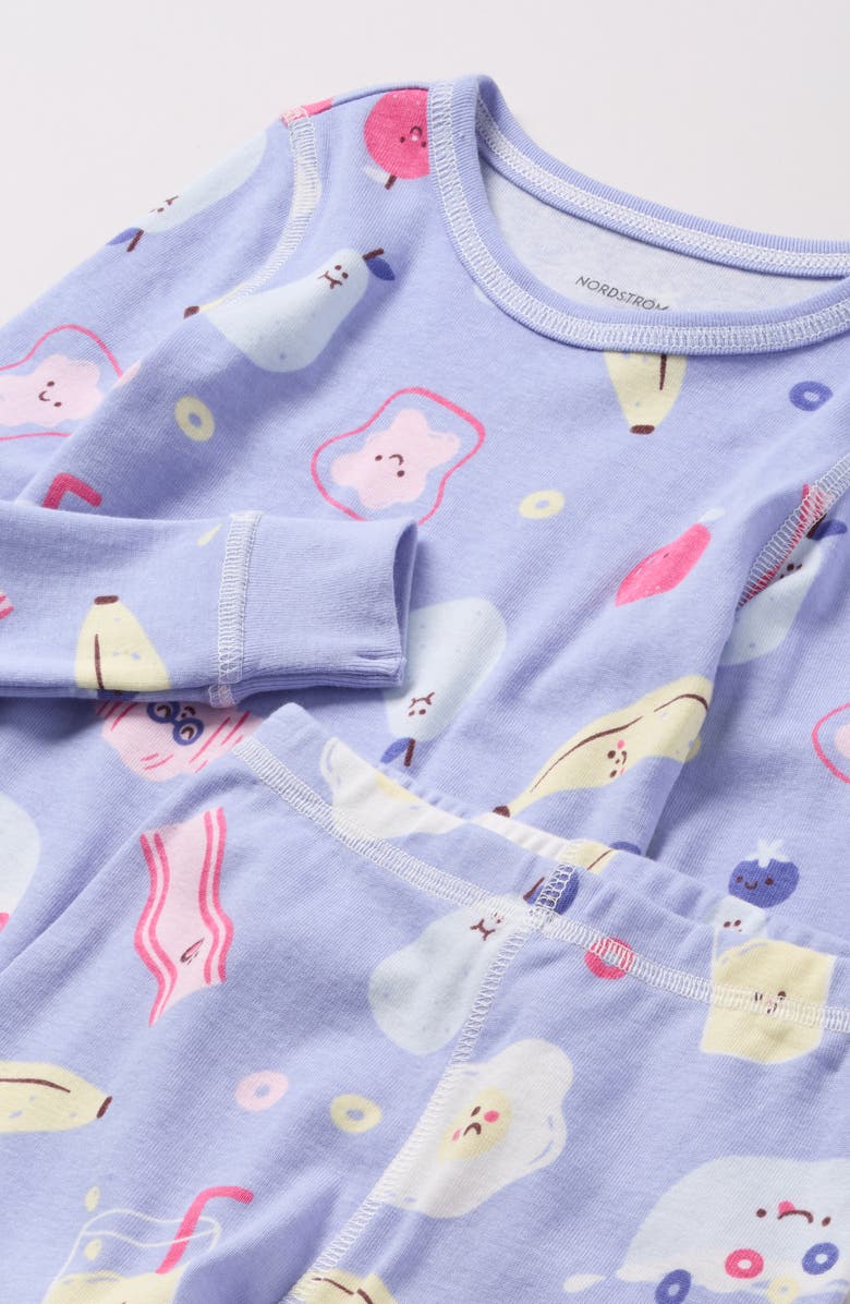 Nordstrom Kids' Print Fitted Cotton Two-Piece Pajama Set, Alternate, color, Purple Breakfast Food