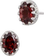 SAVVY CIE JEWELS Rhodium Plated Sterling Silver Oval Semiprecious Stone Stud Earrings