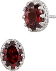 SAVVY CIE JEWELS Rhodium Plated Sterling Silver Oval Semiprecious Stone Stud Earrings