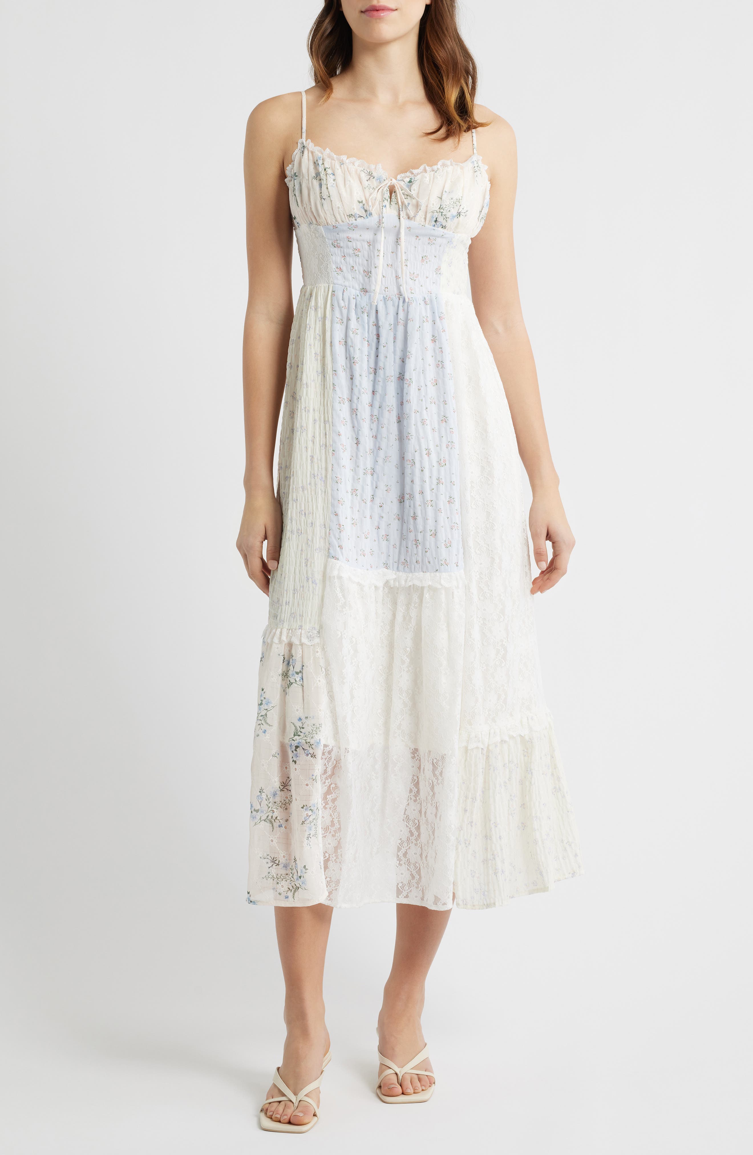 Sweetheart Neck Patchwork Midi Dress