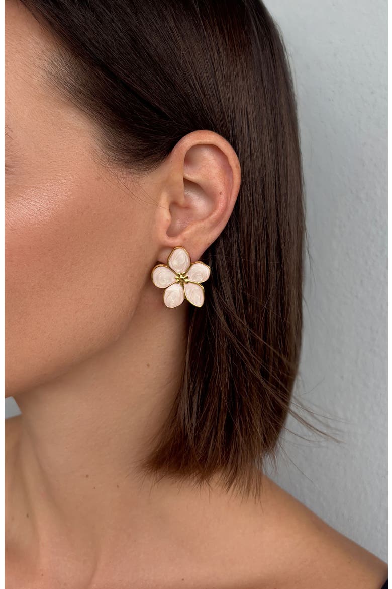Flower Enamel Stud Earrings, Main, color, GOLD/ WHITE