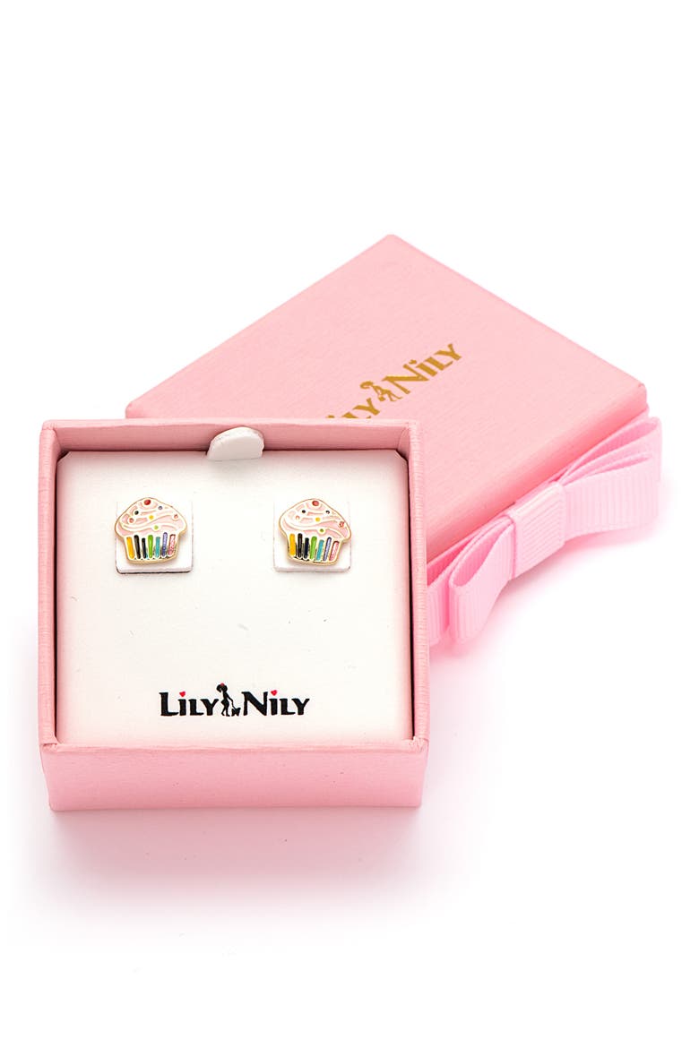 Kids' Cupcake Enamel Stud Earrings, Alternate, color, PINK