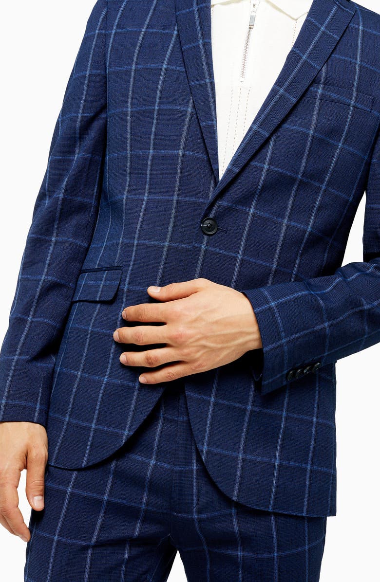 Topman Page Windowpane Check Super Skinny Suit Jacket, Alternate, color,