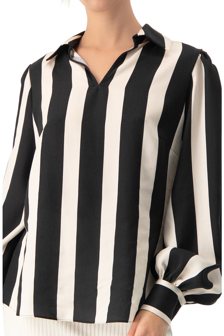 Collared Long Sleeve Striped Blouse, Alternate, color, Black