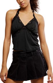Free People Brooke Lace Trim Halter Top