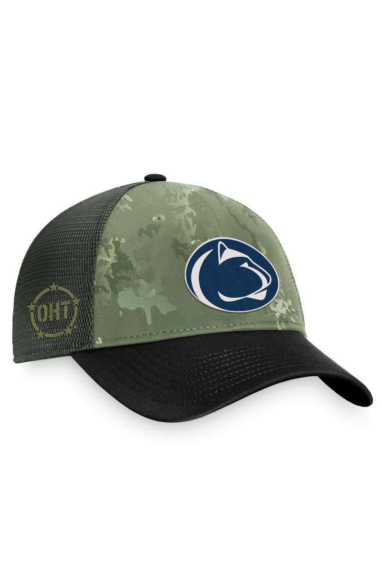 TOP OF THE WORLD Men's Top of the World Hunter Green/Gray Penn State Nittany Lions OHT Military Appreciation Unit Trucker Adjustable Hat, Main, color, 
