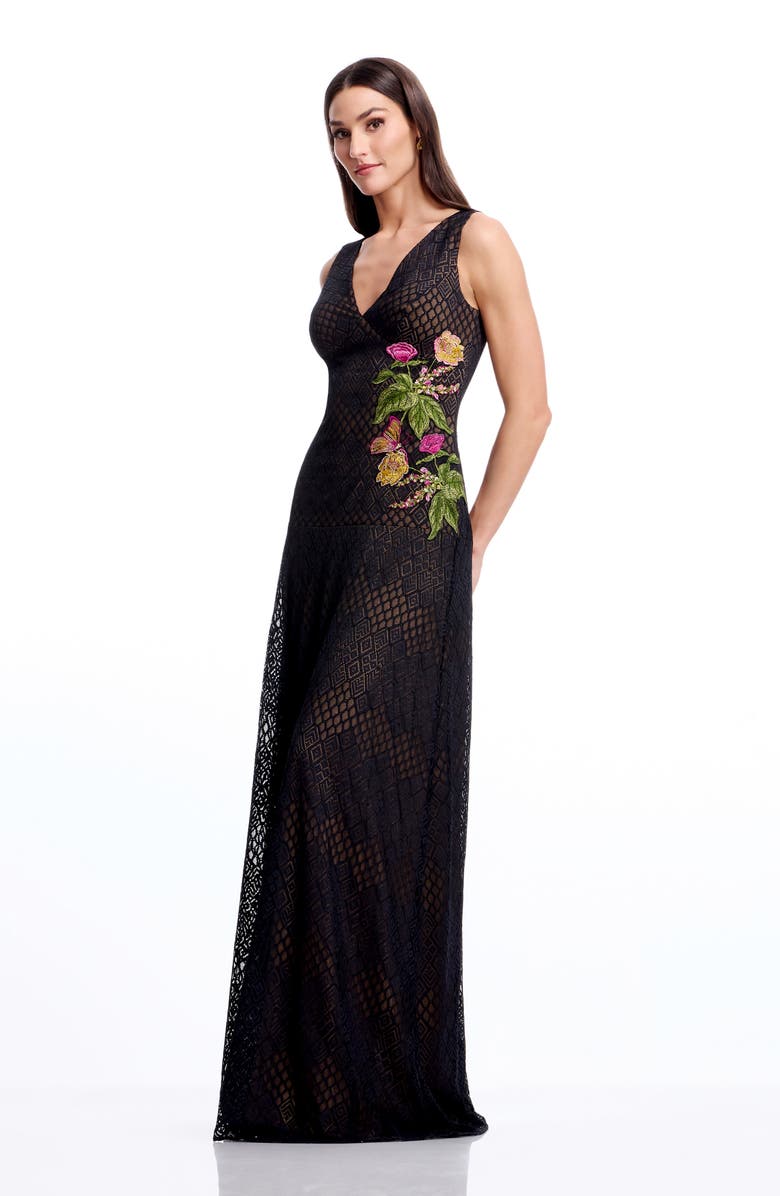 Dress the Population Baylor Floral Embroidery Sleeveless Dress, Alternate, color, Black Multi