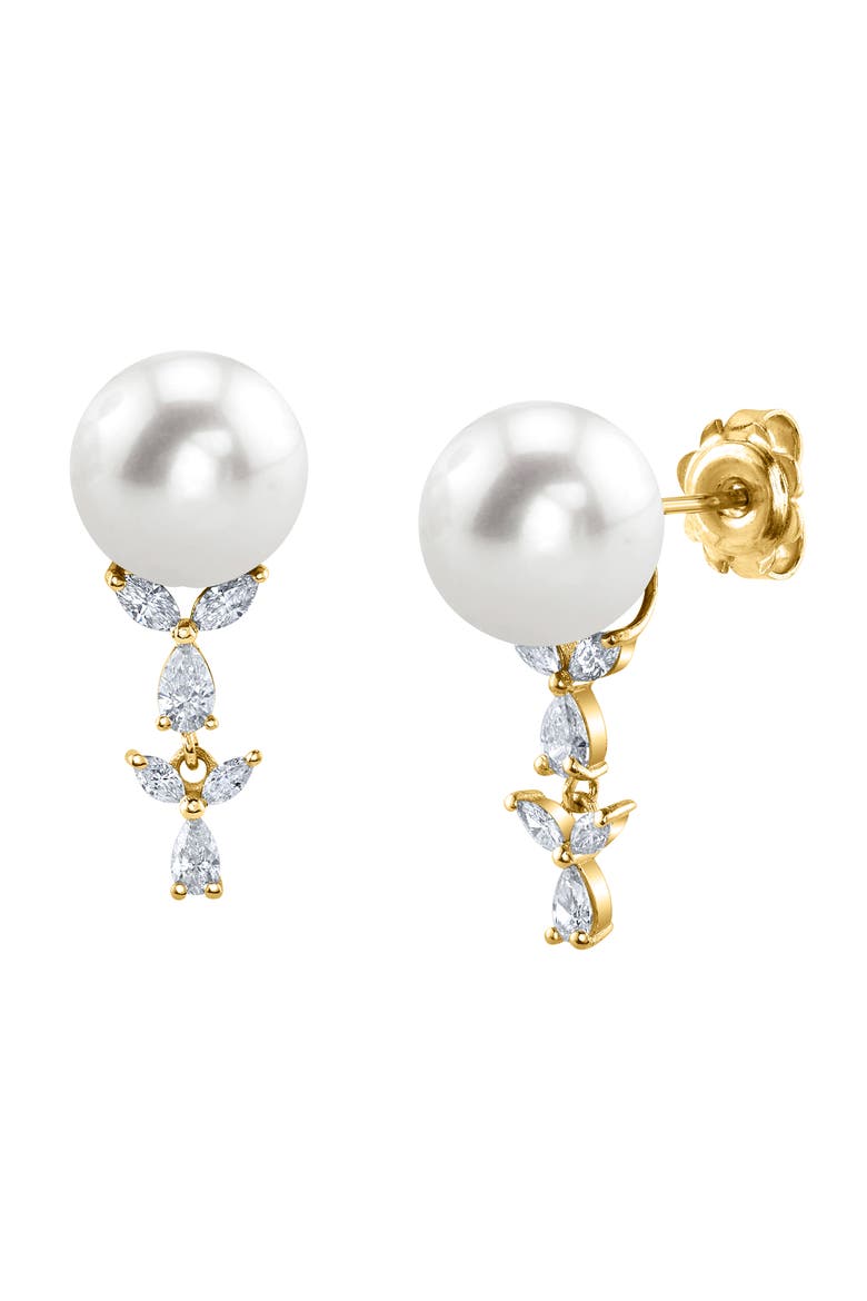 White South Sea Pearl & Diamond Kiara Earrings, Main, color, Yellow Gold