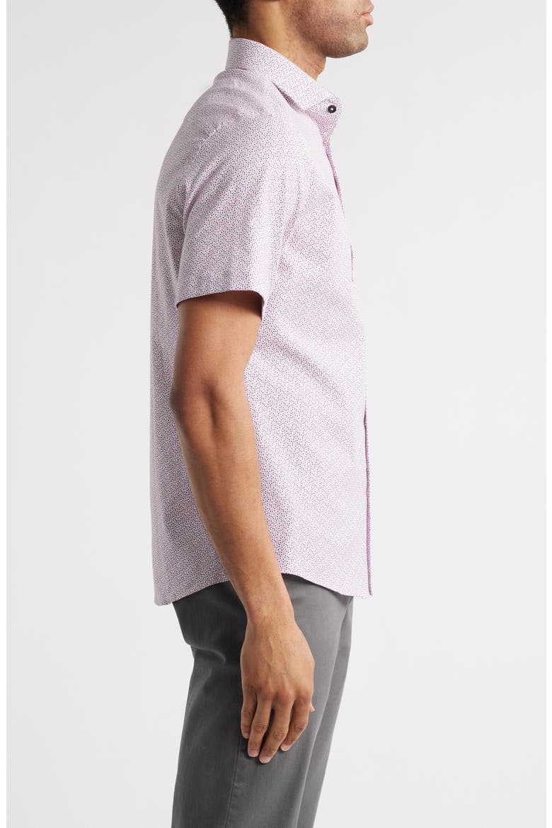 Artisanal Trim Fit Floral Geo Print Short Sleeve Cotton & Lyocell Button-Up Shirt, Alternate, color, MEDIUM PINK