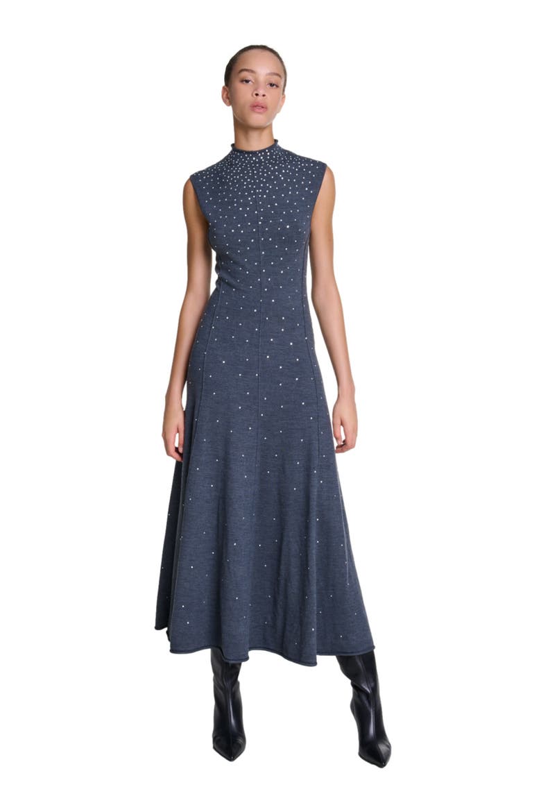 Knit maxi dress with rhinestones, Main, color, Grey