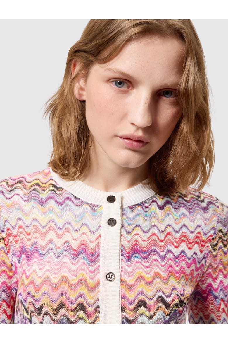 Slim-fit Crewneck Buttoned Cardigan, Alternate, color, Pink & Multicoloured