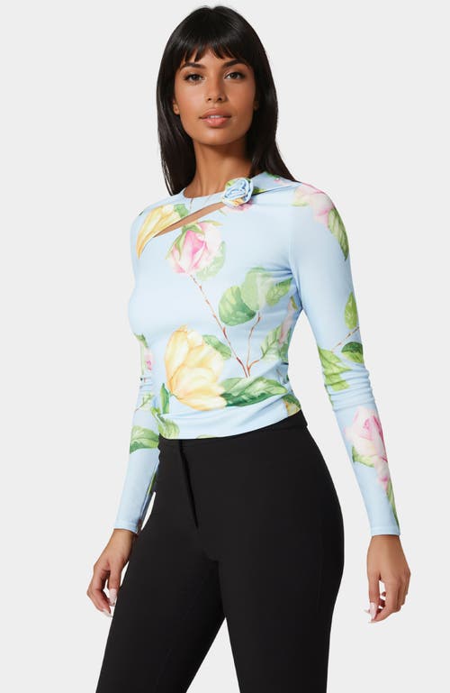 Bebe Cut Out Flower Long Sleeve Top In Multi