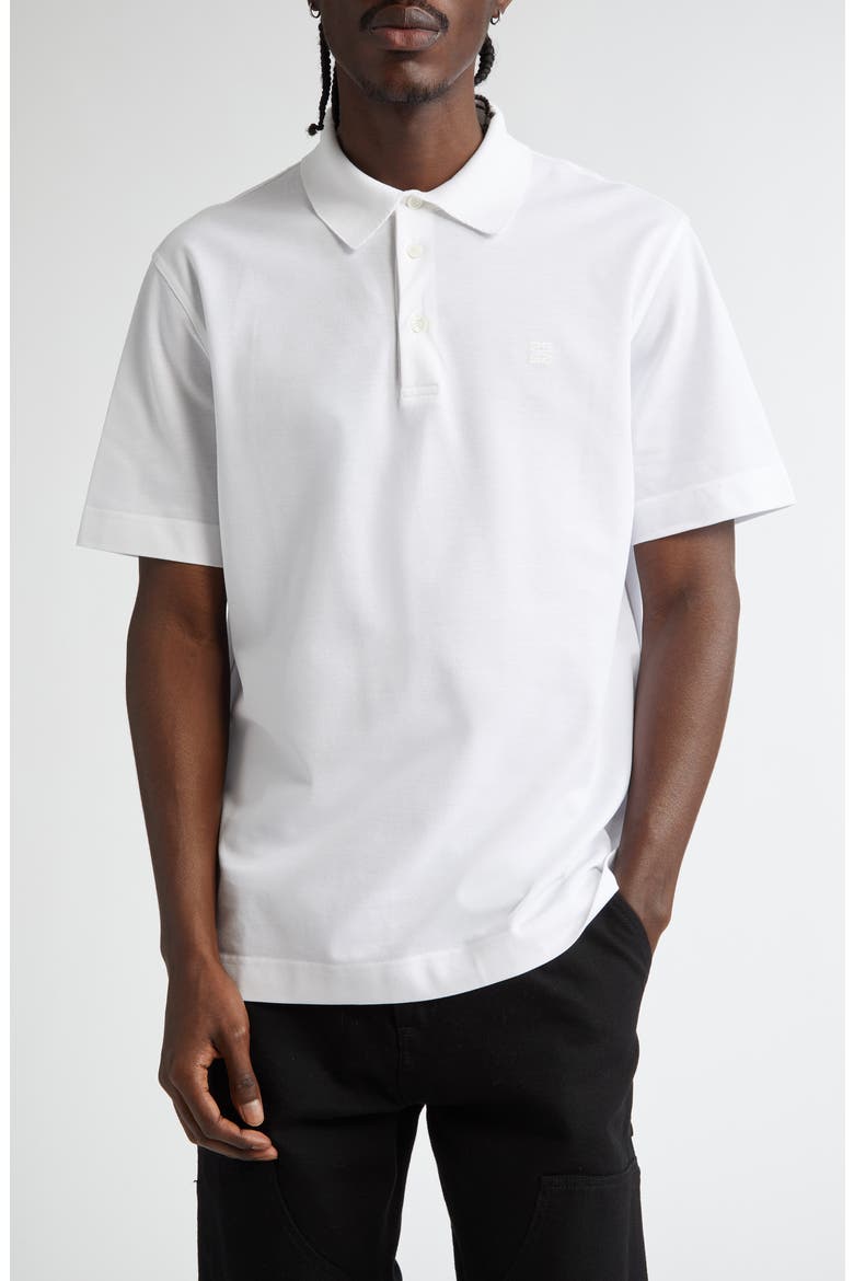 Classic Fit 4G Logo Embroidered Cotton Piqué Polo, Main, color, WHITE