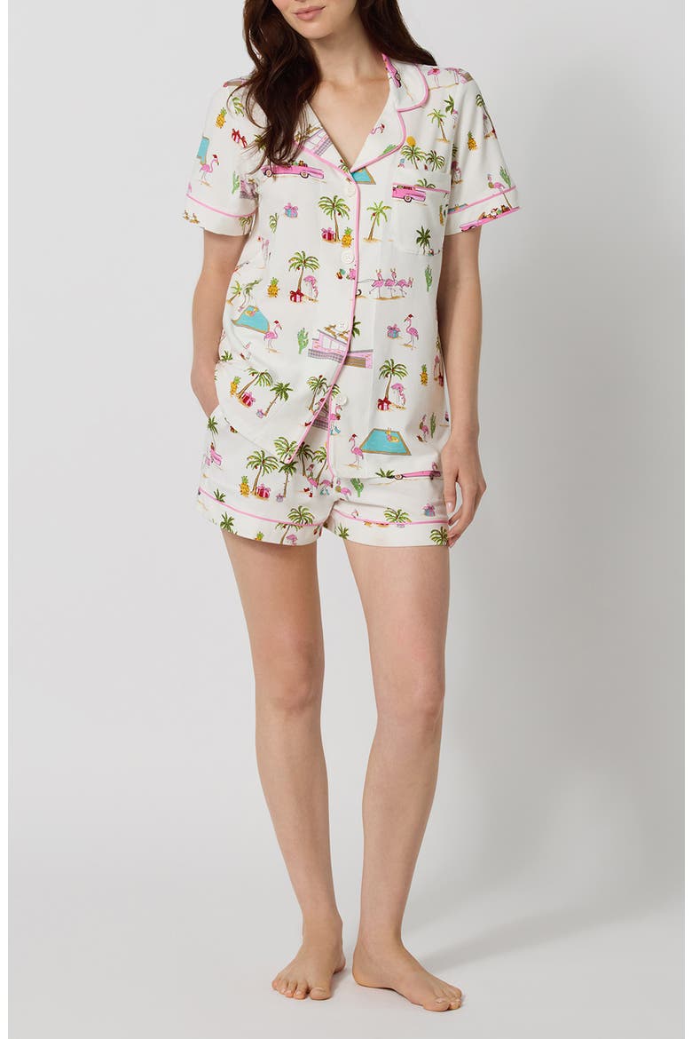 Short Sleeve Cotton Pajamas, Main, color, FESTIVE FLAMINGOS