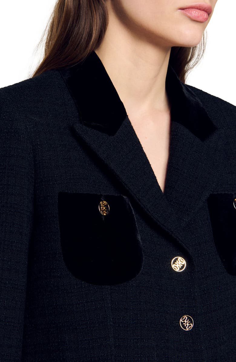 SANDRO Velvet tweed cropped jacket, Alternate, color,