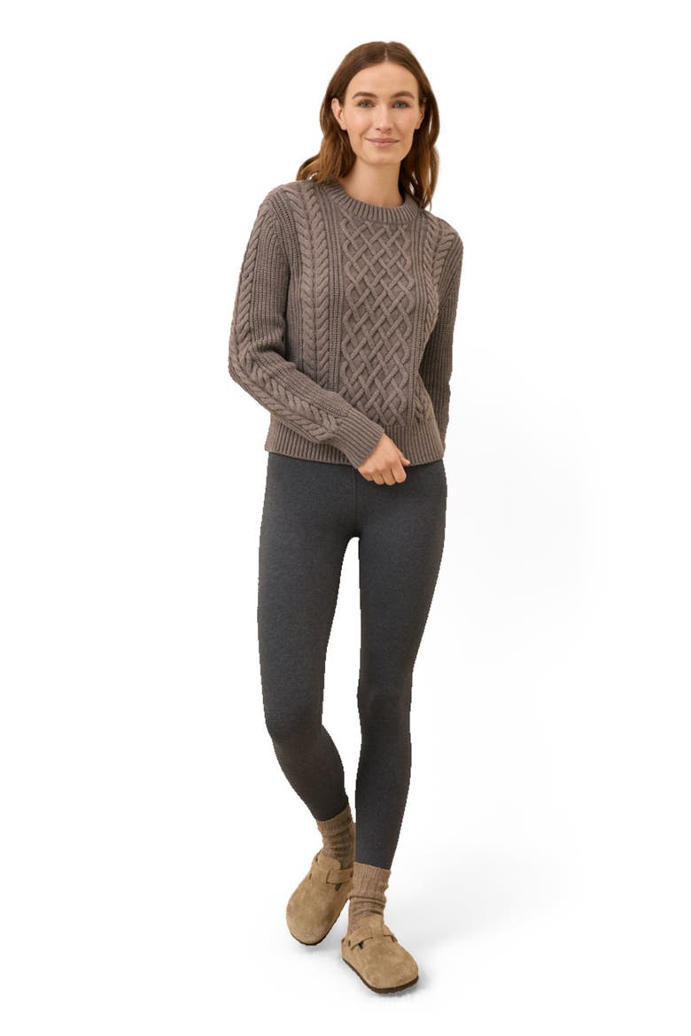Organic Cotton Cable Knit Crew Sweater, Main, color, Deep Taupe Heather