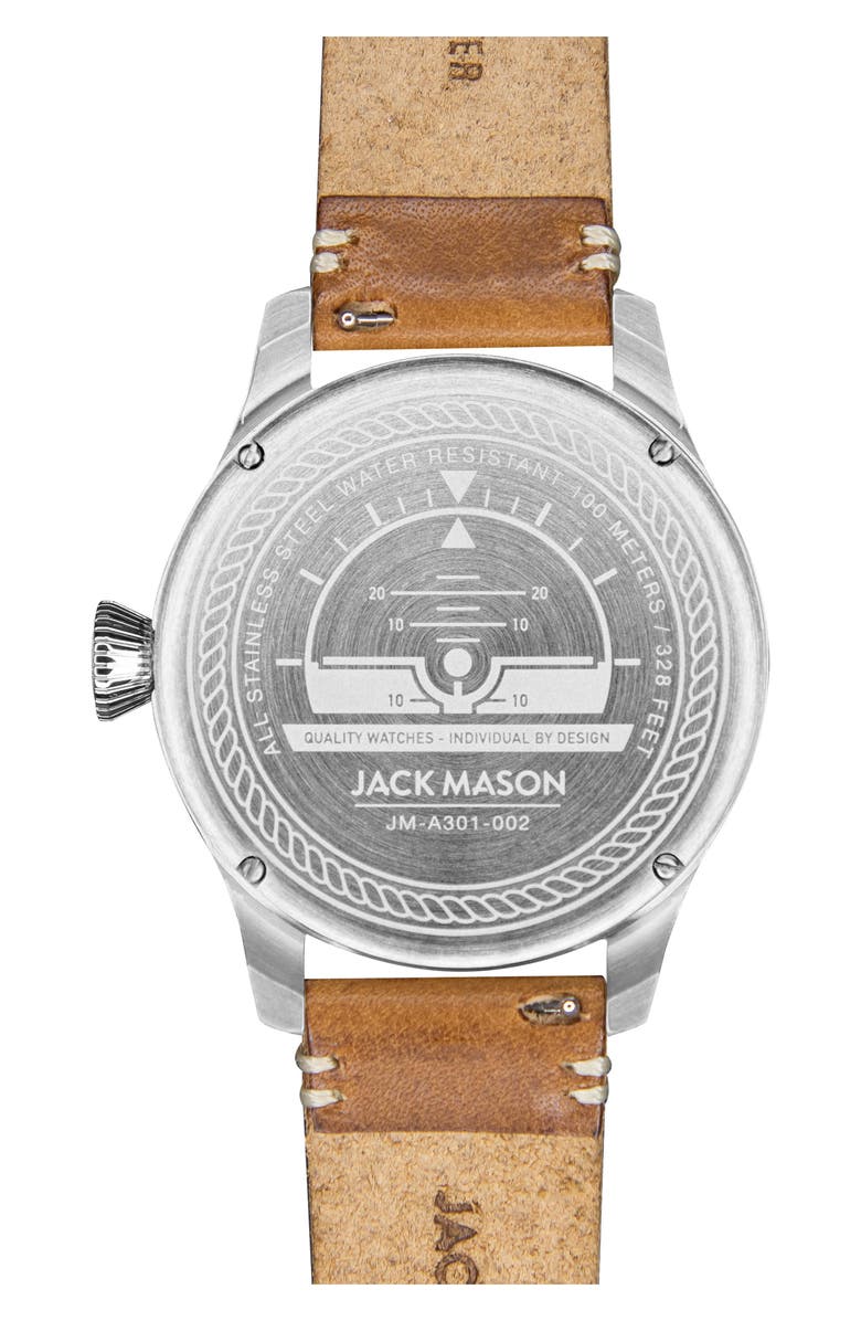 Jack Mason Aviation Leather Strap Watch, 45mm, Alternate, color,