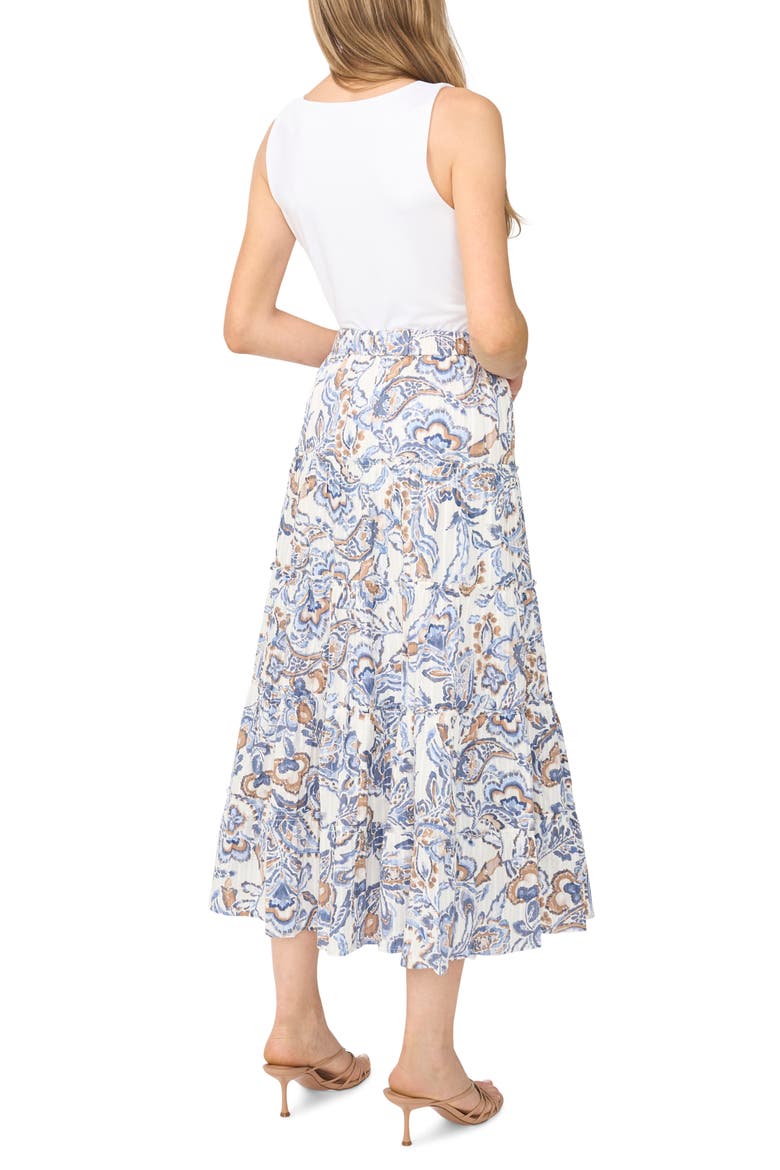 Print Tiered Midi Skirt, Alternate, color, WILD WIND