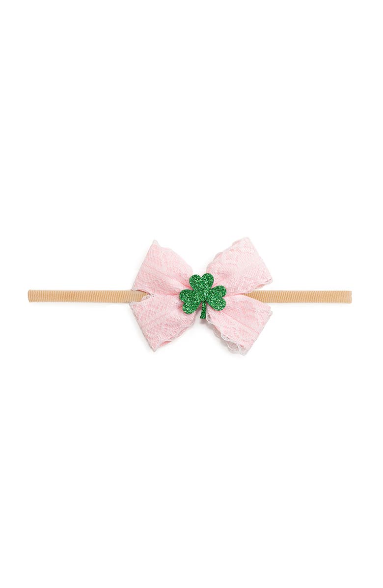 Sweet Wink Shamrock Lace St. Patrick
s Day Bow Baby Headband, Main, color, Pink