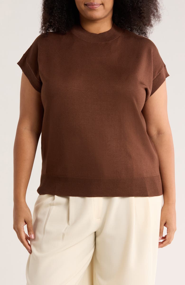 T Tahari Crewneck Shell Sweater, Main, color, Chocolate Brown