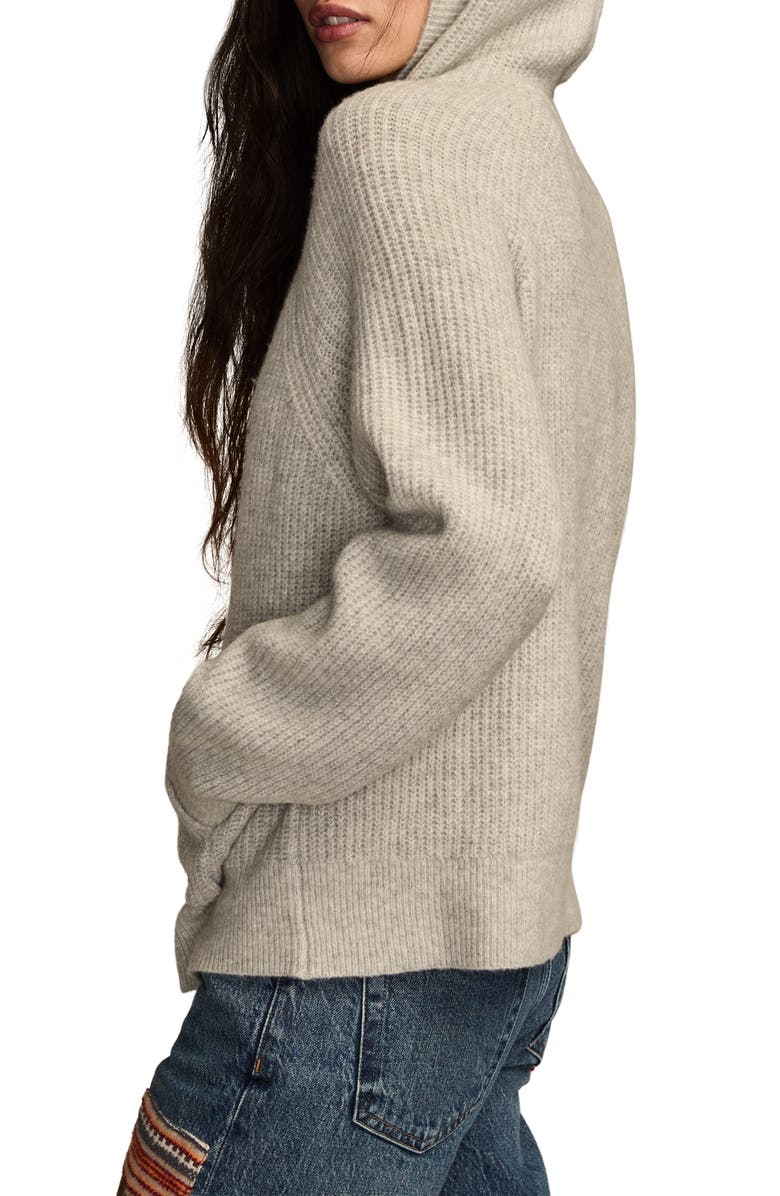 Lucky Brand Cloud Soft V-Neck Sweater Hoodie, Alternate, color, Light Heather Gray