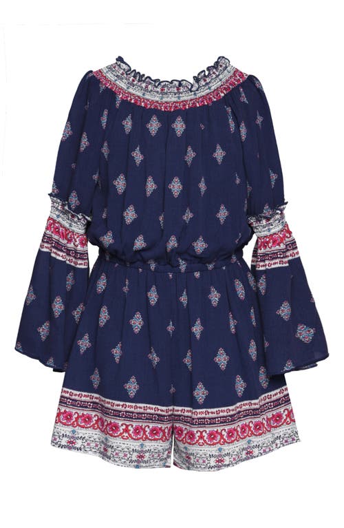 Truly Me Kids'  Print Long Sleeve Romper In Blue