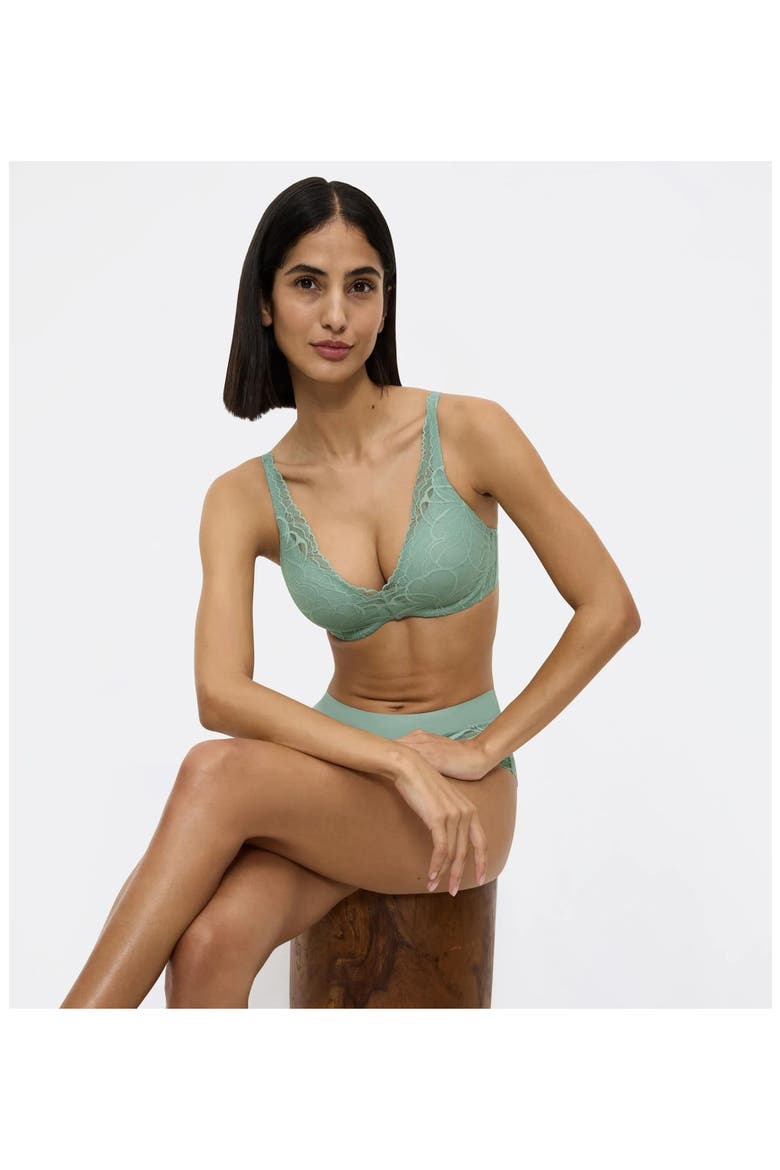 Body MakeUp Illusion Lace Demi Bra, Alternate, color, MISTY TURQUOISE