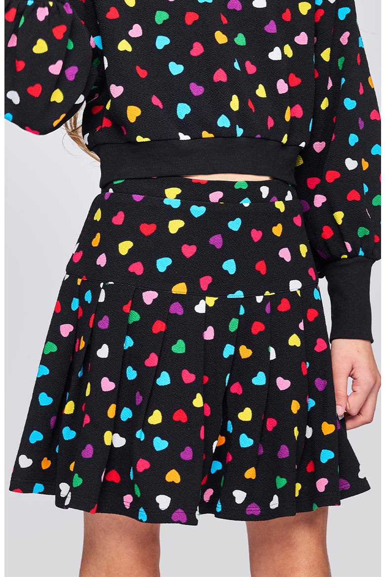 Kids' Heart Pleated A-Line Skort, Alternate, color, BLACK MULTI HEART