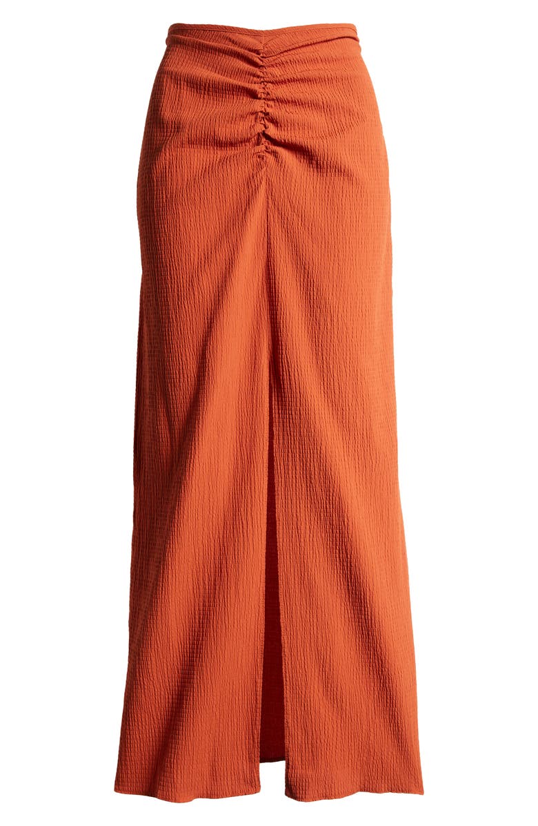 Topshop Ruched Midi Skirt, Alternate, color, Rust