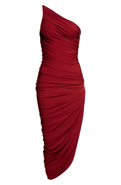 Asymmetric Ruched One-Shoulder Jersey Dress