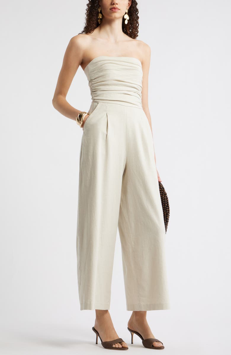 Nordstrom Strapless Linen Blend Jumpsuit, Alternate, color, Beige Oatmeal